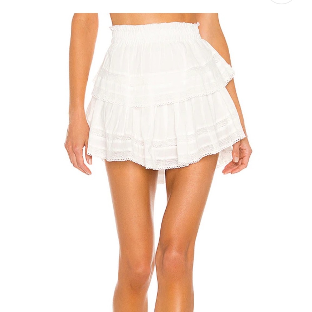LoveShackFancy White Tiered Ruffle Mini Skirt